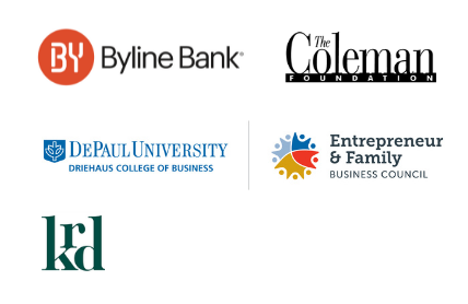 Coleman Center sponsor logos: Byline Bank, Coleman Foundation, Entrepreneur & Family Business Council and krd