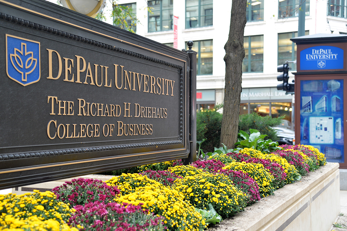 Driehaus College of Business building sign