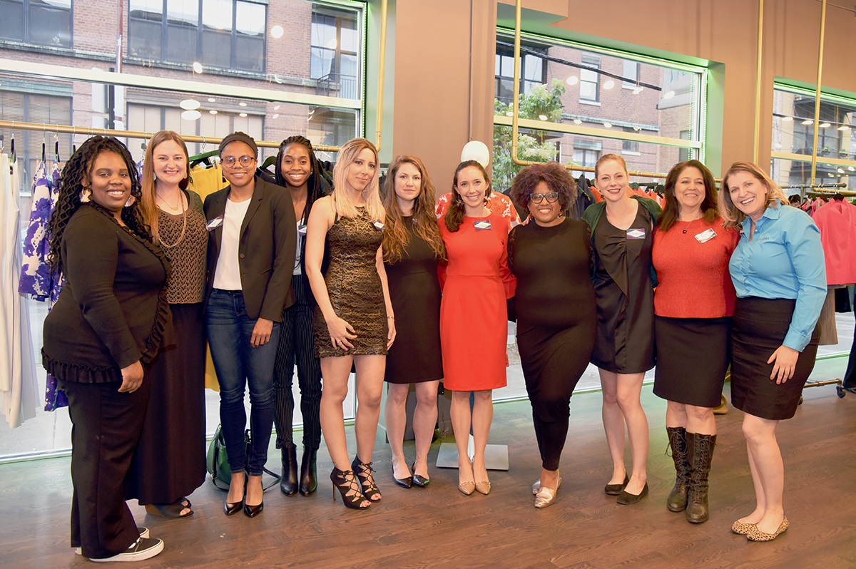 In 2019, the Women in Entrepreneurship launched the Business Accelerator Program, welcoming the first accelerator cohort (left to right): Jennifer Spraggins (MBA ’18), Melissa Ames, DePaul student Parker English, Margaret Bamgbose, Soumaya Yacoub, WEI director Abigail Ingram (LAS MA ’15, JD ’18), Elise Gelwicks, Nika Vaughn, Elizabeth Ames-Wollek (MBA ’15), Nora Wall and Michelle Frame. Not pictured: Ariana Lee (BA ’19)